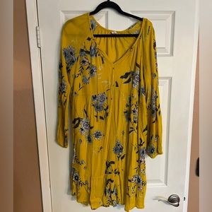 Boho babydoll stock long sleeve yellow floral dress S